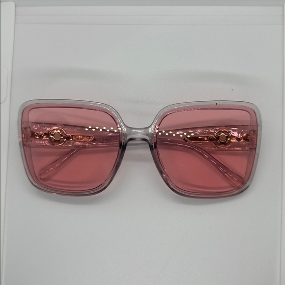 Oversized Square Sunglasses Gray Frame Pink Lens Gold DetailTrendy Fashion UV400 main image 5
